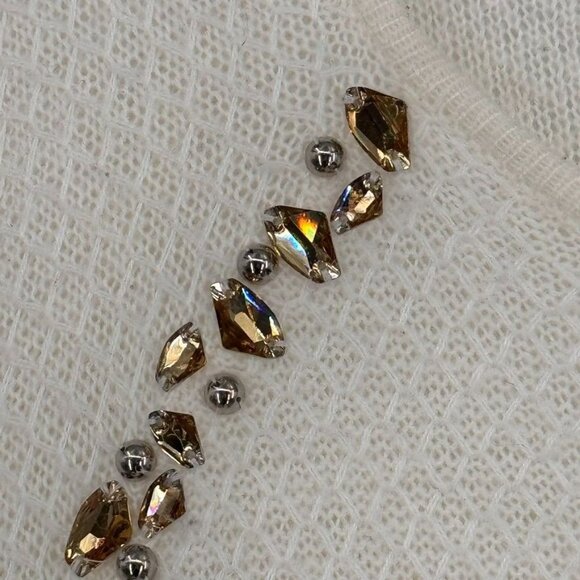 Chicos 4 Womens Size 2x rhinestone Embellished Knit Sweater Ivory lace hem - Picture 5 of 11